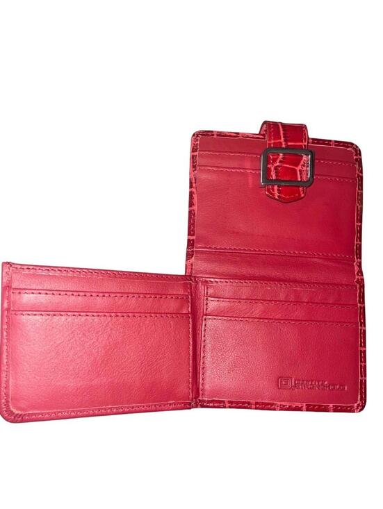 NWOT Identity Stronghold Red Leather Croc-Embossed RFID Trifold Mini Wallet - Picture 3 of 5